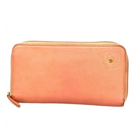 Chanel Camellia Leather Long Wallet, Pink, Women's, P1770367