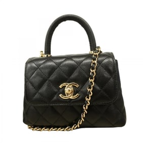 Chanel Matelasse Handbag with Chain Shoulder Strap and Coco Handle, Caviar Leather, Black Champagne,