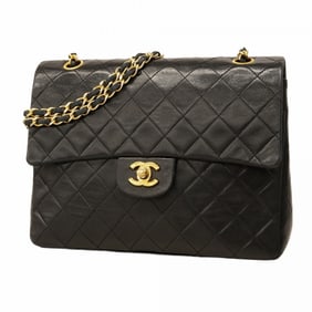 Chanel Matelasse Shoulder Bag with Double Flap and Chain, Lambskin, Black, Women's, P1756773
