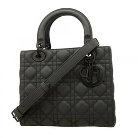 Christian Dior Cannage Lady Handbag, Black Leather, 2-Way Bag for Women, P1713195