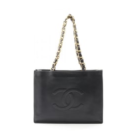CHANEL Deka Coco Mark Tote Bag, Lambskin Leather, Women's, Black