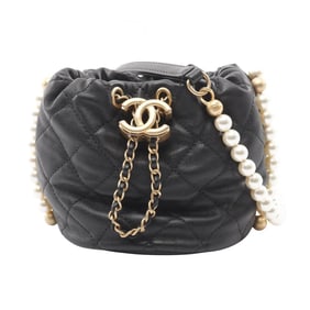CHANEL Matelasse Shoulder Bag in Lambskin with Faux Pearls, Black, AS2529