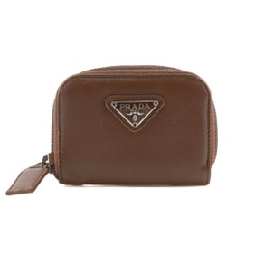 PRADA Triangular Logo Coin Case Leather Made in Italy Zipper
