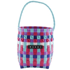 MARNI Pod Woven Bucket Handbag with One Handle, M00332 M00IW, Polypropylene, Blue/Multicolor, Open,