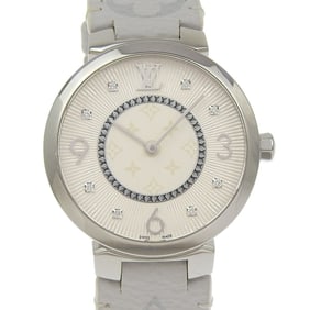Louis Vuitton Tambour Slim 33 Watch, 8 Diamonds, Q13MJZ, Stainless Steel and Leather, Quartz