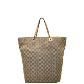 Gucci GG Canvas Tote Bag 002 1097 Beige Brown Leather Women's GUCCI