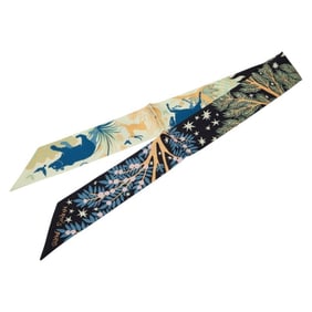 Hermès Twilly "Sous le Charme d'Orphee" Scarf/Muffler, Navy/Multicolor Silk, Women's, HERMES