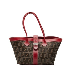 Fendi Zucca Tote Bag Handbag Brown Red Canvas Leather Women's FENDI