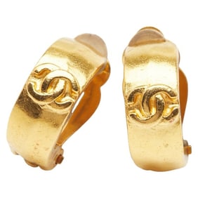 CHANEL Coco Mark Earrings, Gold Plated, Women's,