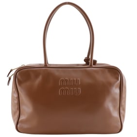 Miu Miu Miu Bow Bag Tote 5BB117 Leather Brown A5 Double Zipper for Women