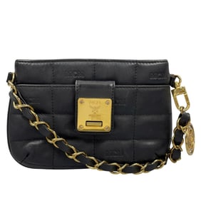 MCM Mini Chain Shoulder Bag, Black Leather, Zipper closure, Women's