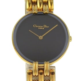 Christian Dior Bakira Watch D46-154-4 Gold-Plated Quartz Analog Display Black Dial Women's