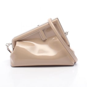 Fendi First Small Shoulder Bag, Patent Leather, Women's, Beige, 8BP137