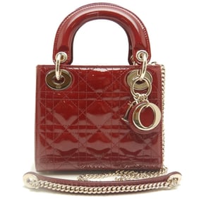Christian Dior Dior Lady Mini Cannage M0505OWCB Handbag in Patent Leather, Red, Women's, 253348