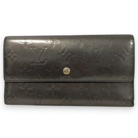 LOUIS VUITTON Vernis Matte Porte Tresor International Monogram Tri-fold Long Wallet, Gray, Women's