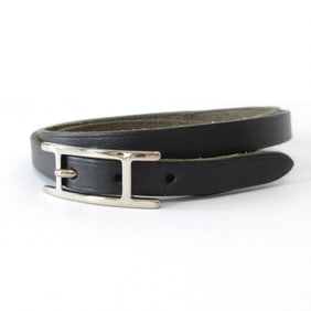 HERMES Api 3 Double Tour 2-Strand Bracelet in Black Box Calf Leather with Silver Hardware for Women