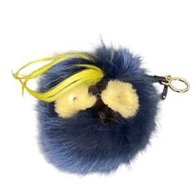 FENDI Bag Bugs Fur Monster Keychain Charm Navy Women's