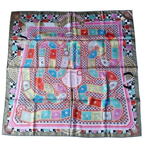 HERMES LE TOUR DU MONDE EN 63 CASES Silk Scarf Carré 90 Dice Set Multicolor Women's
