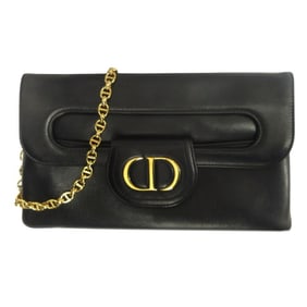 Christian Dior Double 2-way Shoulder Bag/Clutch/Crossbody Bag in Black Calfskin Leather for Women