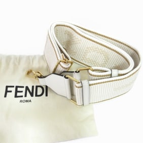 FENDI Strap You Logo Jacquard Shoulder Strap, Ivory with Gold Hardware, Women's