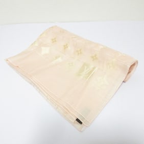 LOUIS VUITTON Monogram Embroidered Silk Scarf/Stole, Pink, Women's