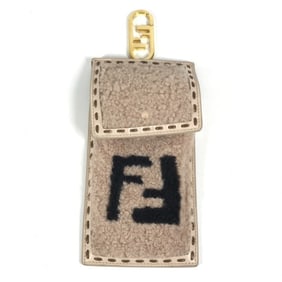 FENDI 7AS047 Smartphone Case/Phone Pouch/Bag with FF Logo and Fur Charm. Leather Boa Pouch for Men