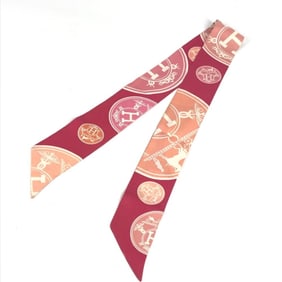 HERMES Twilly Silk Scarf for Women, Pink