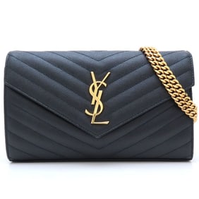 Yves Saint Laurent Paris Cassandra Classic Chain Wallet 377828, Shoulder Bag in Black Calfskin,