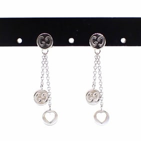 Gucci Swing Drop Heart Earrings for Women, 18KWG, 3.5g, 750 18k White Gold