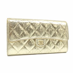 Chanel Matelasse Bifold Long Wallet for Women, Gold Calf Leather with Coco Mark
