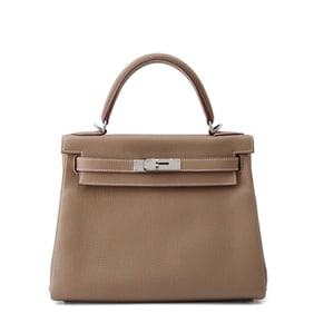 Hermès Kelly 28 handbag with inner stitching, Etoupe Togo leather, and X stamp. This 2-way bag is