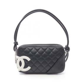 CHANEL Cambon line handbag, leather, women's, black and white