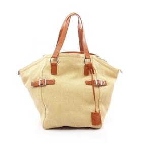 Yves Saint Laurent Rive Gauche Downtown Tote Bag in Leather and Raffia, Yellow Brown, Women's,