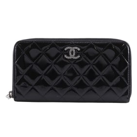 Chanel Brilliant Long Wallet with Round Zipper, A50106, Enamel, Black, Brilliant, Women's
