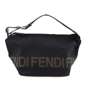 Fendi logo handbag, one-handle, nylon canvas, black, zipper, women's