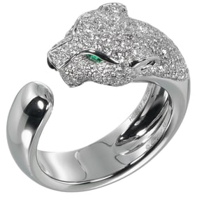 Cartier Panthère ring, size 18, 18K white gold with diamonds and emeralds, approximately 15.94g,