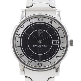 Bvlgari Solo Tempo ST35S Men's Stainless Steel Quartz Analog Display Watch with Black Dial