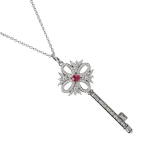 Tiffany & Co. Victoria Key Necklace, Medium, Pt950 Platinum, Diamond, Ruby, Approx. 6.67g. TIFFANY