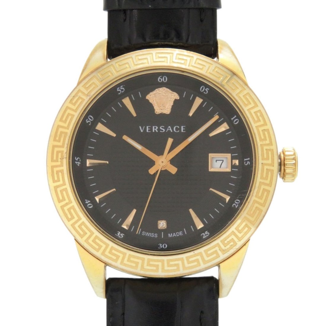 Versace IAQ SS Black Dial Quartz Watch 0648 VERSACE: --- Catalog ---Category: SizeWrist Size: 14.5cm - 18.5cm / 5.7'' - 7.28''Case Diameter: 41mm / 1.61''Category: DesignType: WristwatchGender: MenColor (Dial): BlackMaterial (Band): Stainless steelMater