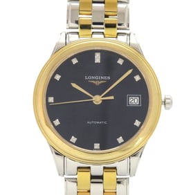 Longines Flagship 12-Piece Diamond Watch L4.774.3 Stainless Steel Black Gold Silver Dial Automatic