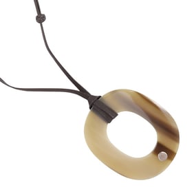 Hermes Hermès Ism Necklace, Brown Buffalo Horn, Approx. 28g, Women's