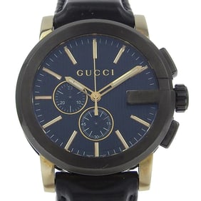 Gucci G Chrono 101.2 Stainless Steel and Embossed Leather Quartz Chronograph Watch, Black Dial,