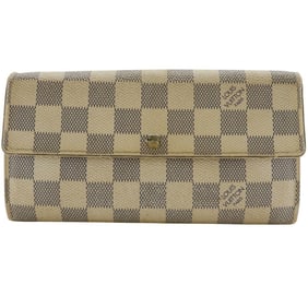 Louis Vuitton Portefeuille Sarah Long Wallet N61735 Damier Azur Canvas 2007 White CA5027 Snap
