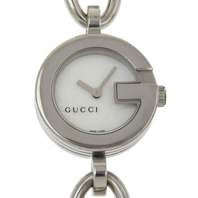 Gucci G Charm Bracelet Watch, 107 Stainless Steel, Quartz Movement, Analog Display, White Shell