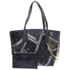 Marc Jacobs Blue Tote Bag with Pouch, Chain, Studs, and Embossed Leather, 0621 MARC JACOBS