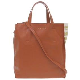 Marni 2-Way MUSEO SHMP0018U6 Fabric/Leather Brown/Beige Tote Bag 0638 MARNI