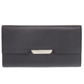 Like new Salvatore Ferragamo black leather long wallet/trifold wallet 1059