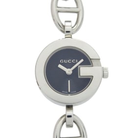 Gucci Chain Bracelet Charm 107 Stainless Steel Black Silver Dial Quartz Watch 1509 GUCCI
