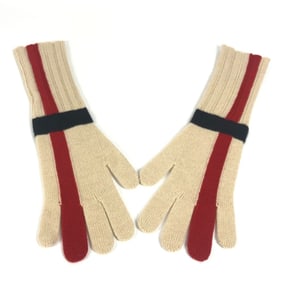 HERMES Striped Long Gloves, Cashmere, Women's, Beige