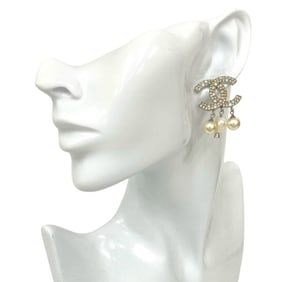 CHANEL Coco Mark motif plated rhinestone and faux pearl earrings in silver, item number 81929